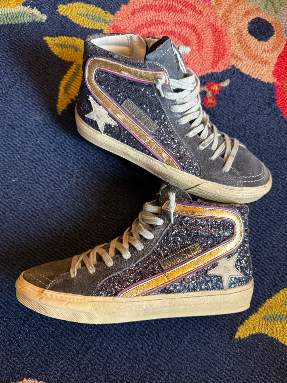 Golden Goose Slide Sneakers Blue Glitter